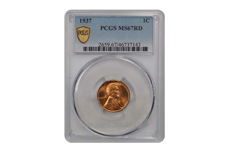 1937 1C Lincoln Cent - Type 1 Wheat Reverse PCGS RD #3460-6 MS67