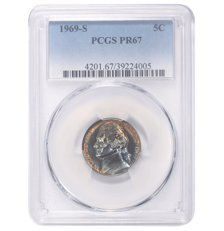 1969-S Jefferson Nickel 5C Beautiful Toning PCGS PR 67 