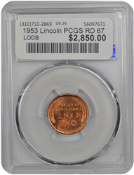 1953 Lincoln PCGS RD 67