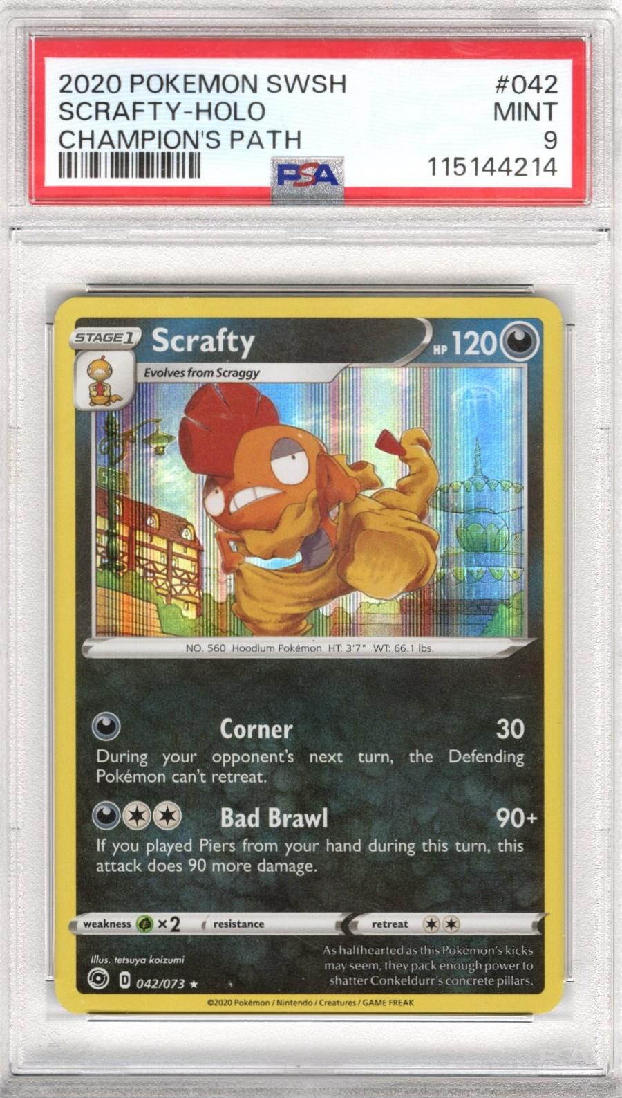 2020 Pokemon SWSH Champions Path Scrafty Holo #042 PSA MINT 9 