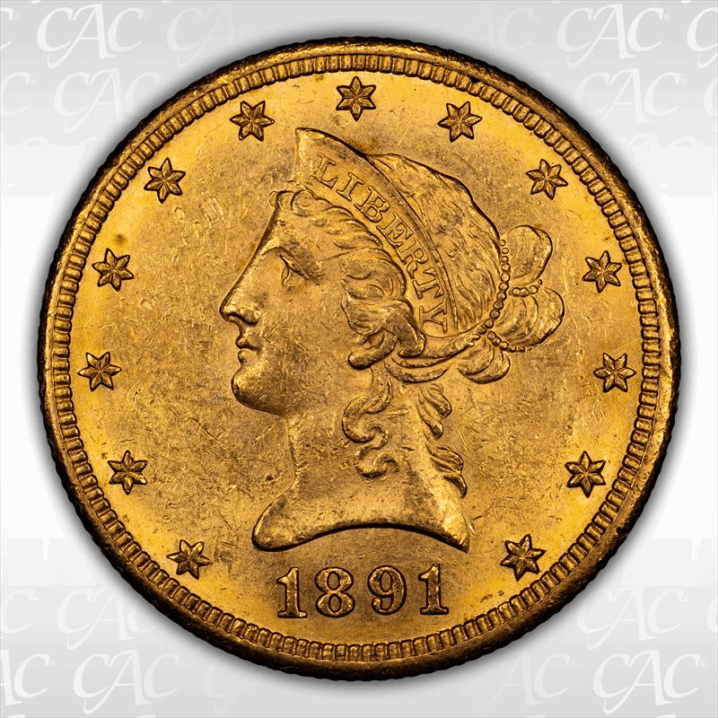 1891-CC $10 CACG MS 61