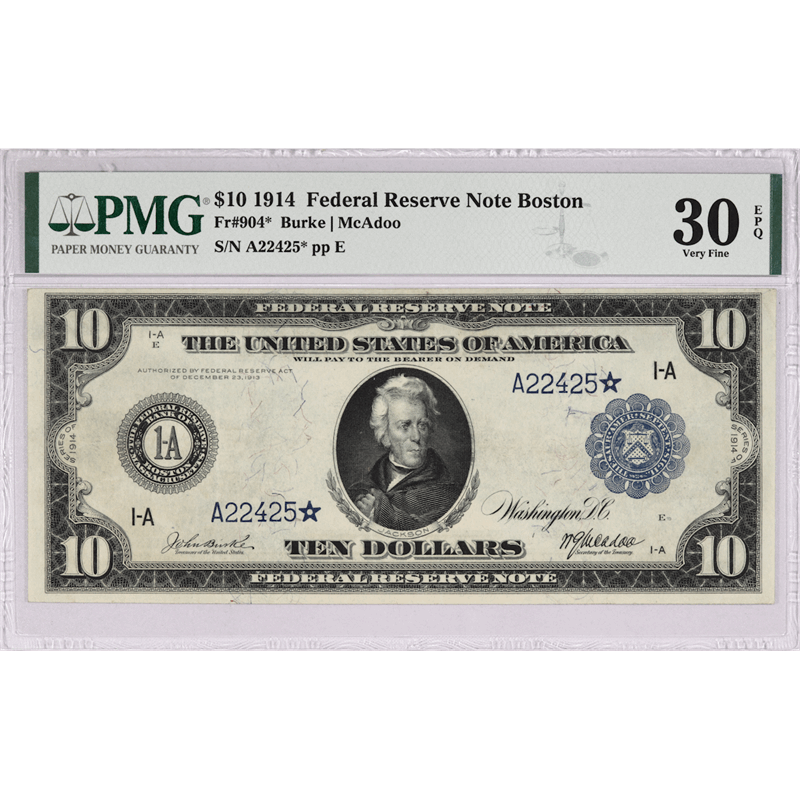 Fr. 904* 1914 $10 Federal Reserve Star Note, PMG  Very Fine 30 EPQ