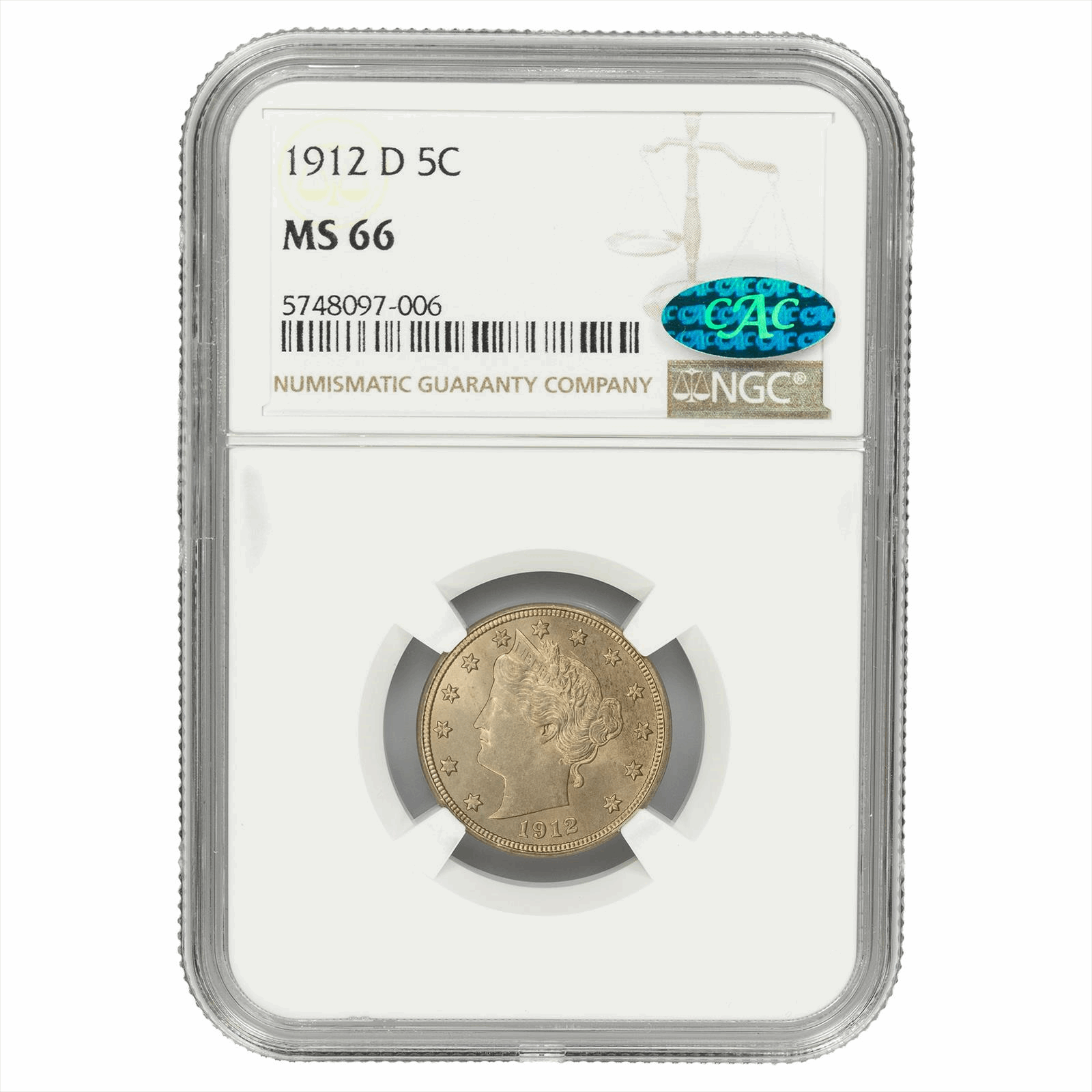 1912-D Liberty V Nickel 5C NGC MS 66 CAC