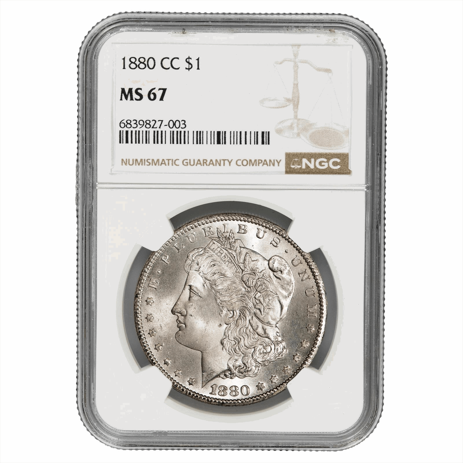 1880-CC Morgan Silver Dollar $1, NGC MS 67 - White with Vibrant Luster