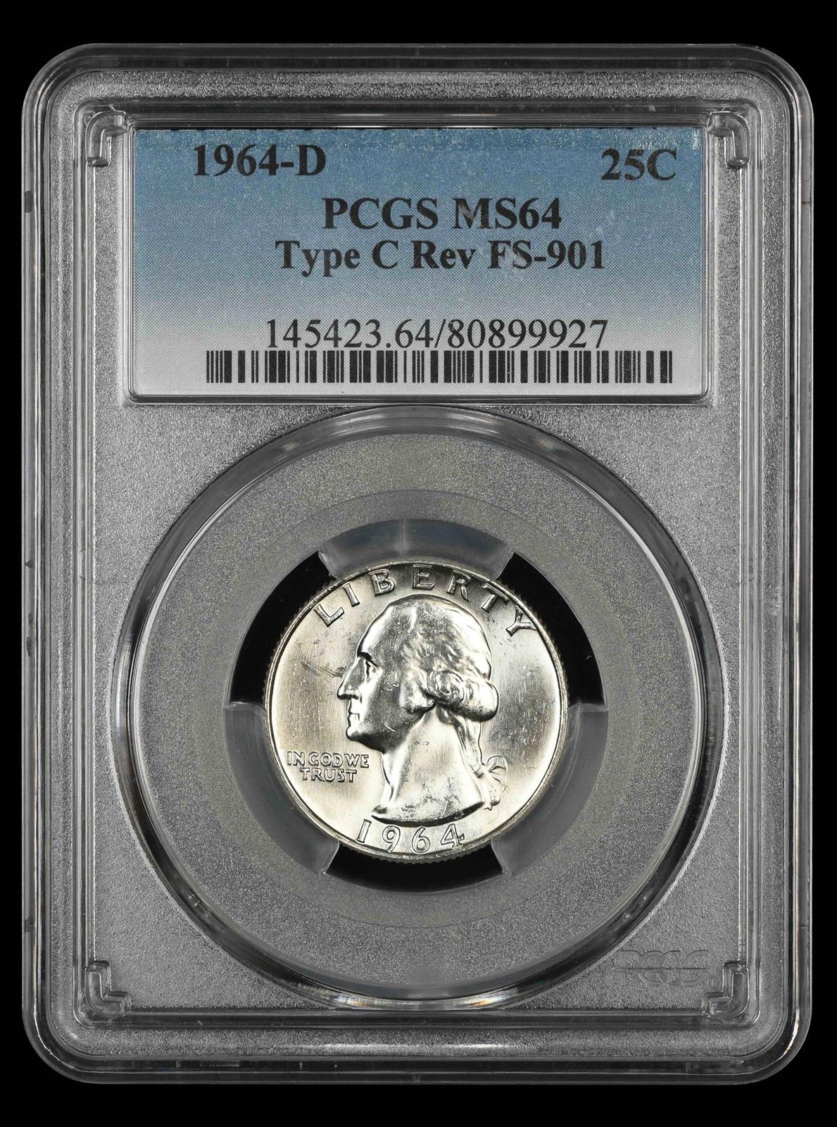 1964 D Washington Quarter PCGS MS64 Type C Reverse FS-901 MS64