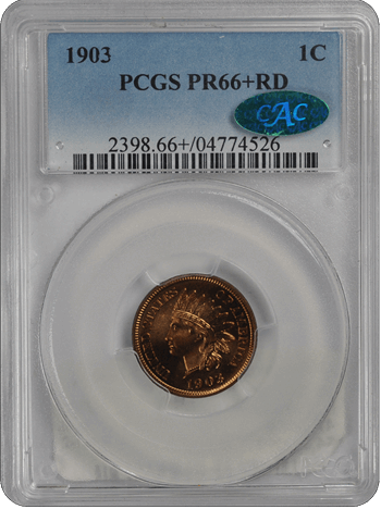 1903 1C Indian Cent - Type 3 Bronze PCGS RD (CAC) #3651-2 PR66+