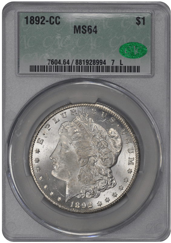 1892 CC  Morgan Dollar CACG MS 64 