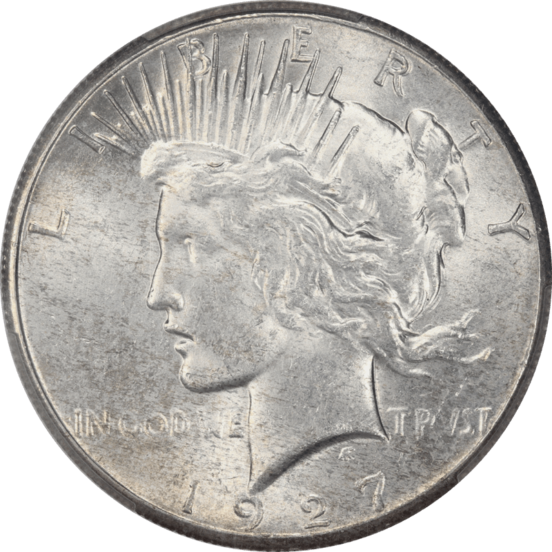 1927 Silver PEACE Dollar $1, PCGS MS63 - White Coin, Lustrous 