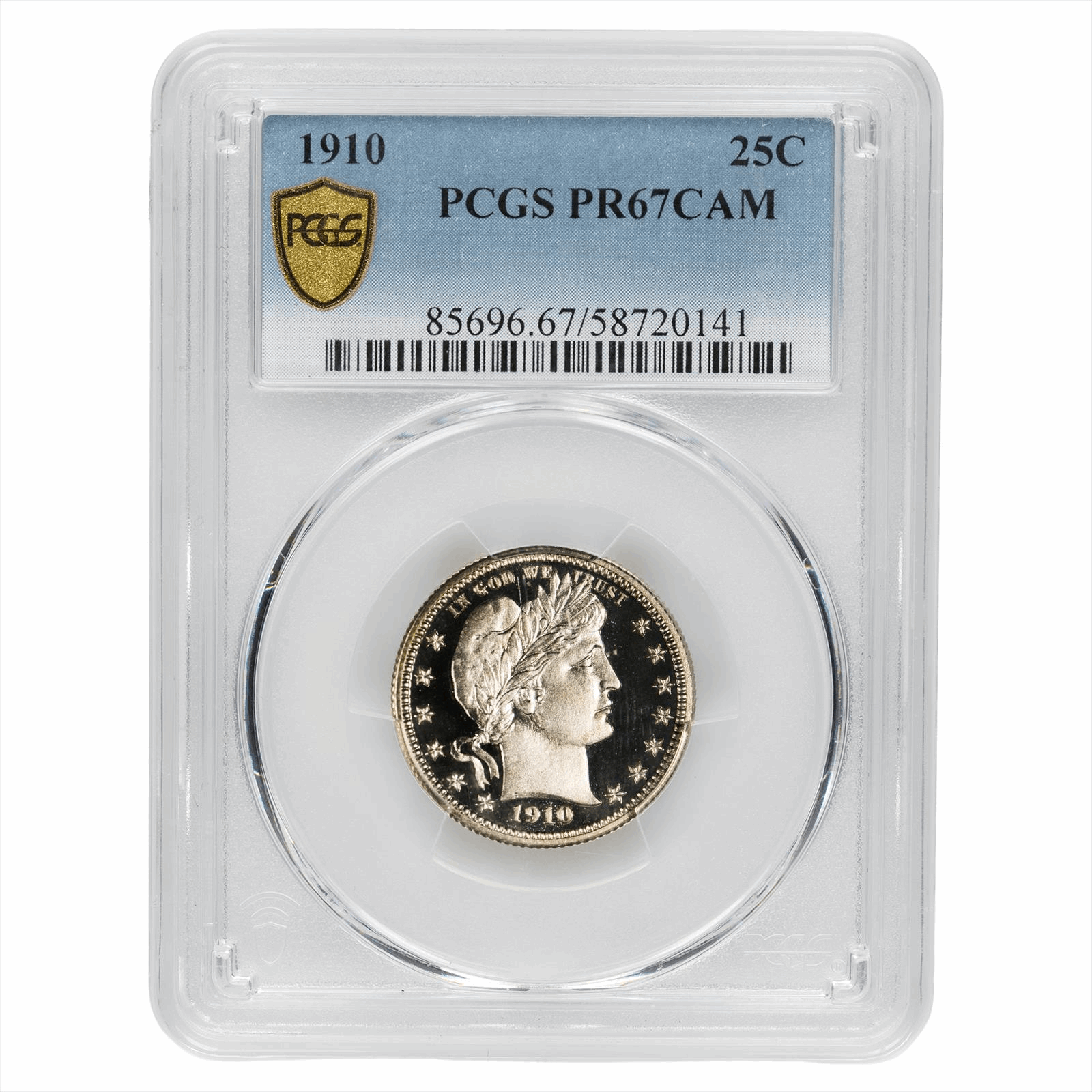 1910 Barber Quarter 25C PCGS PR 67 CAM