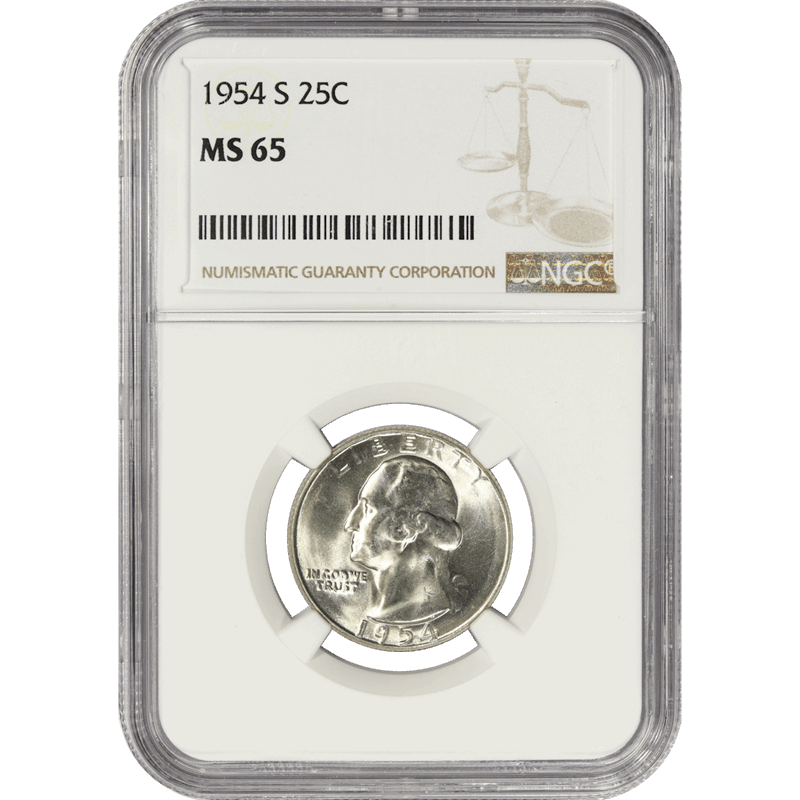 1954-S 25c Washington Silver Quarter - NGC MS65