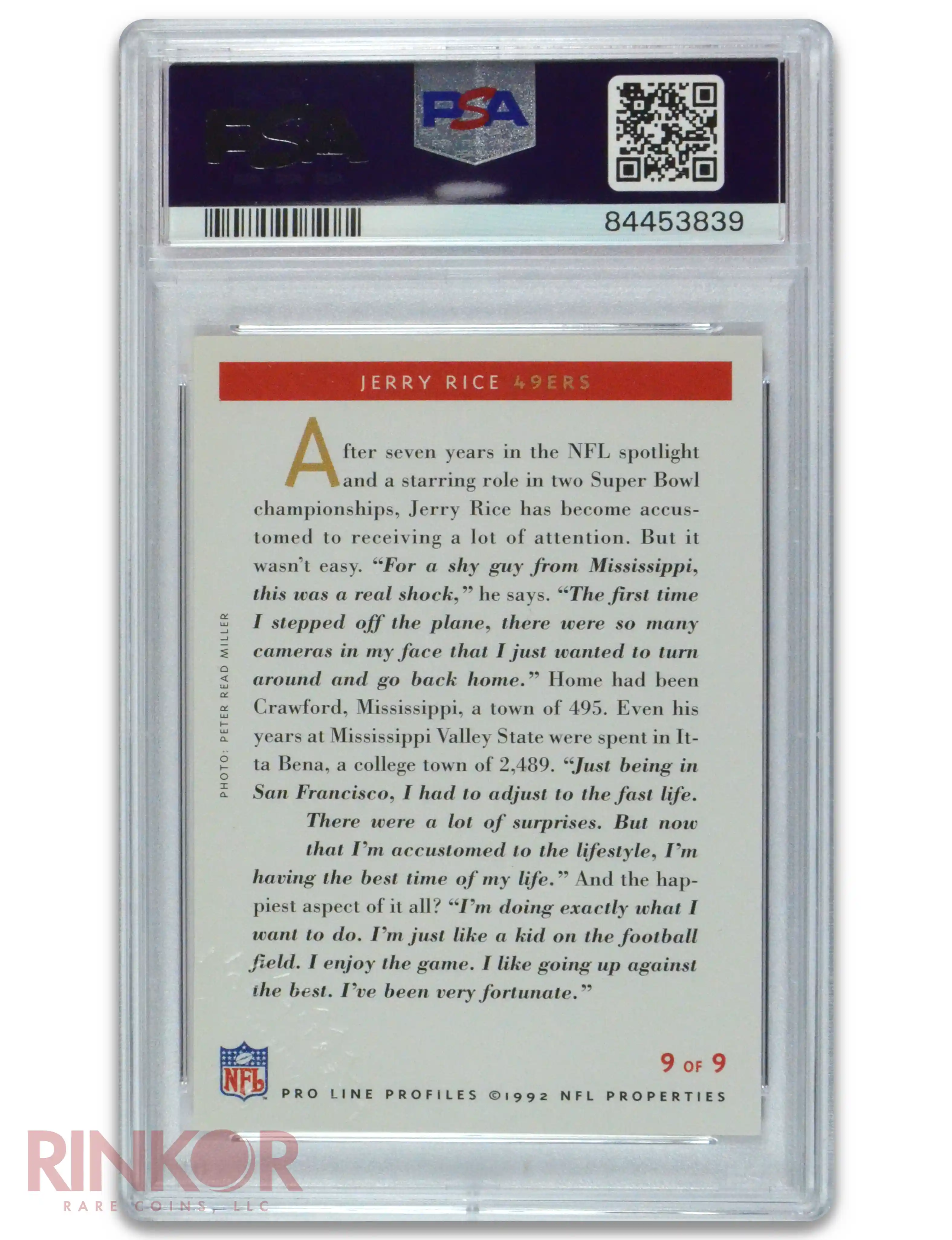 1992 Pro Line Profiles Auto Jerry Rice #9 PSA/DNA MINT 9 AUTO 10