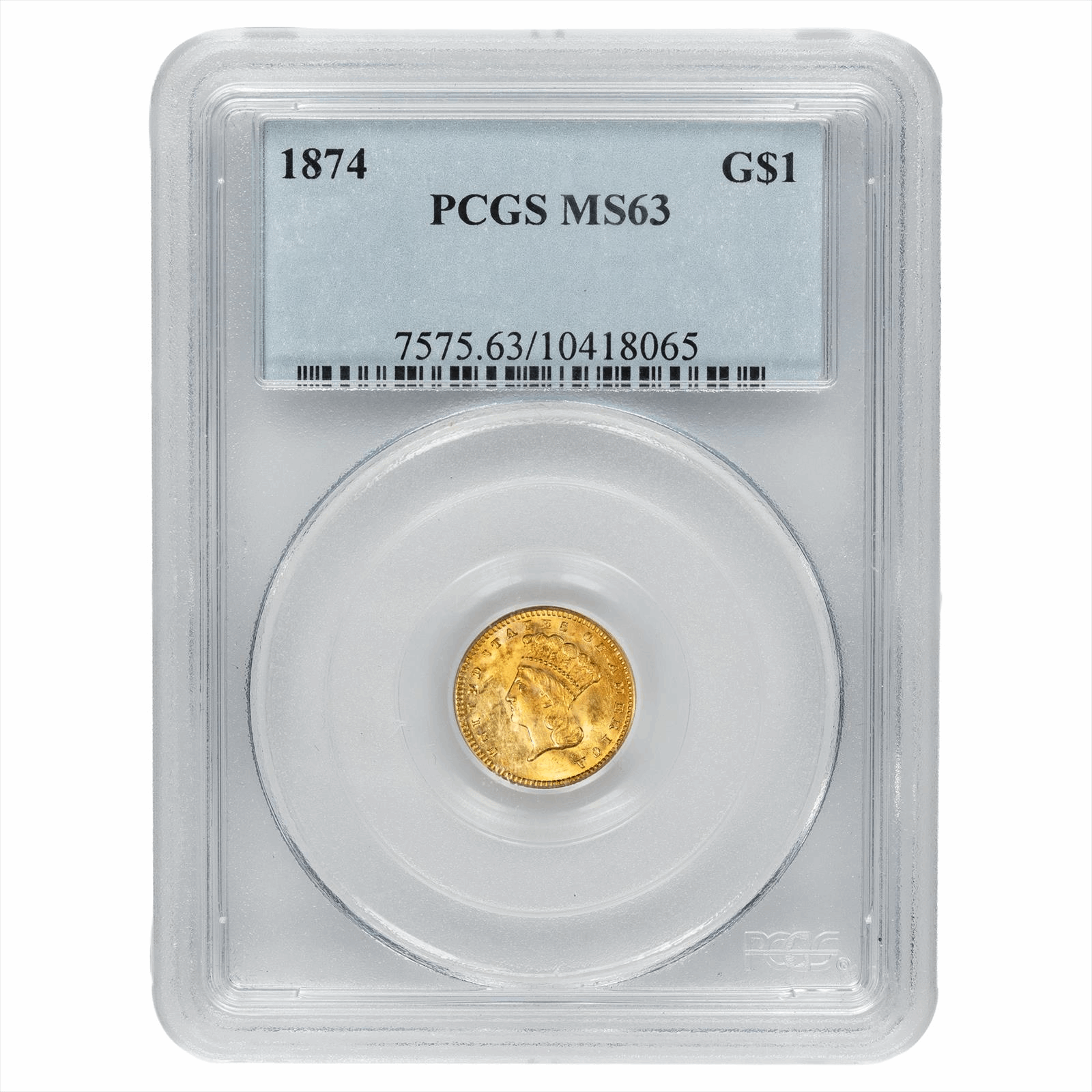 1874 Indian Princess Head $1 PCGS MS 63