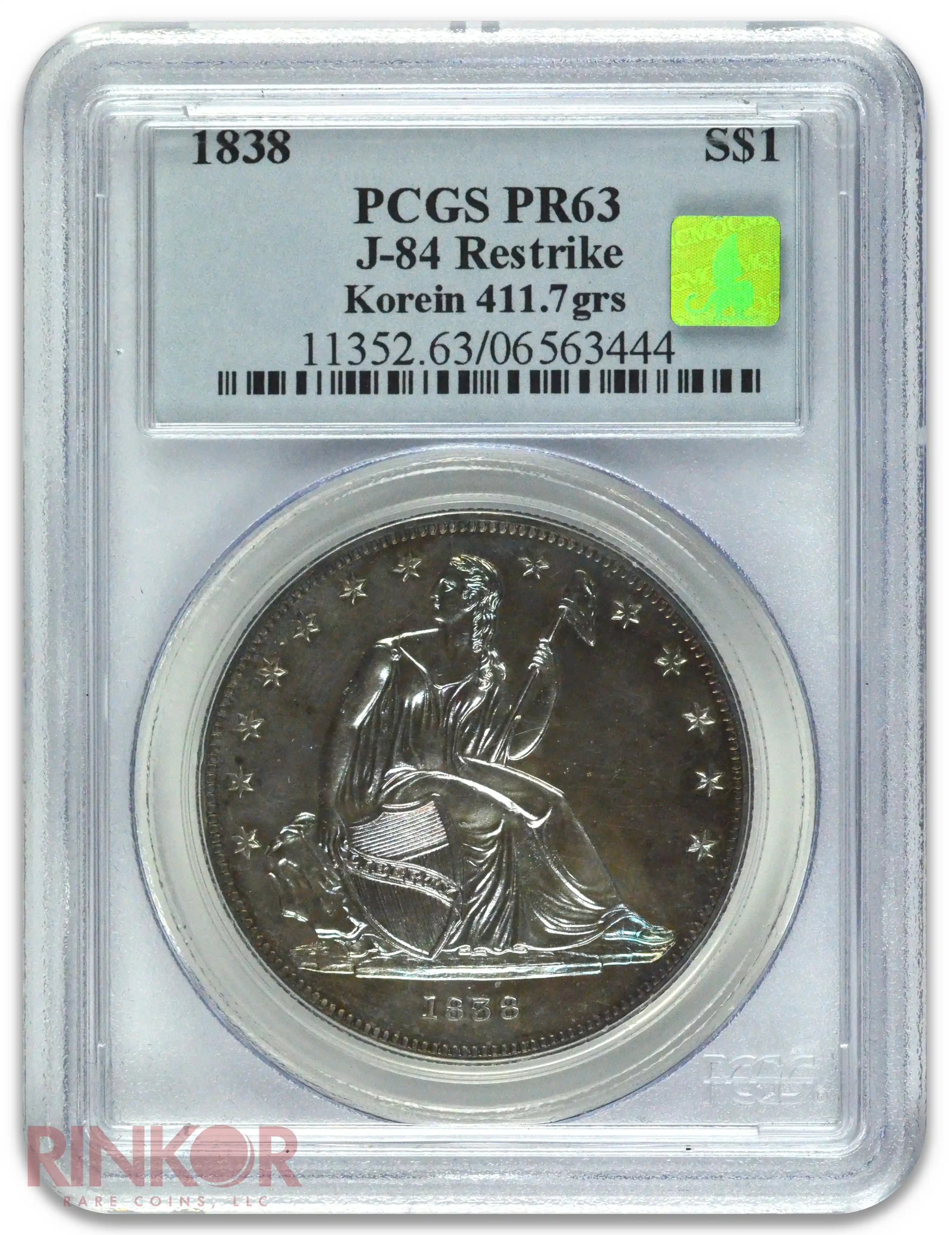 1838 $1 Gobrecht Restrike J-84 PCGS PR 63