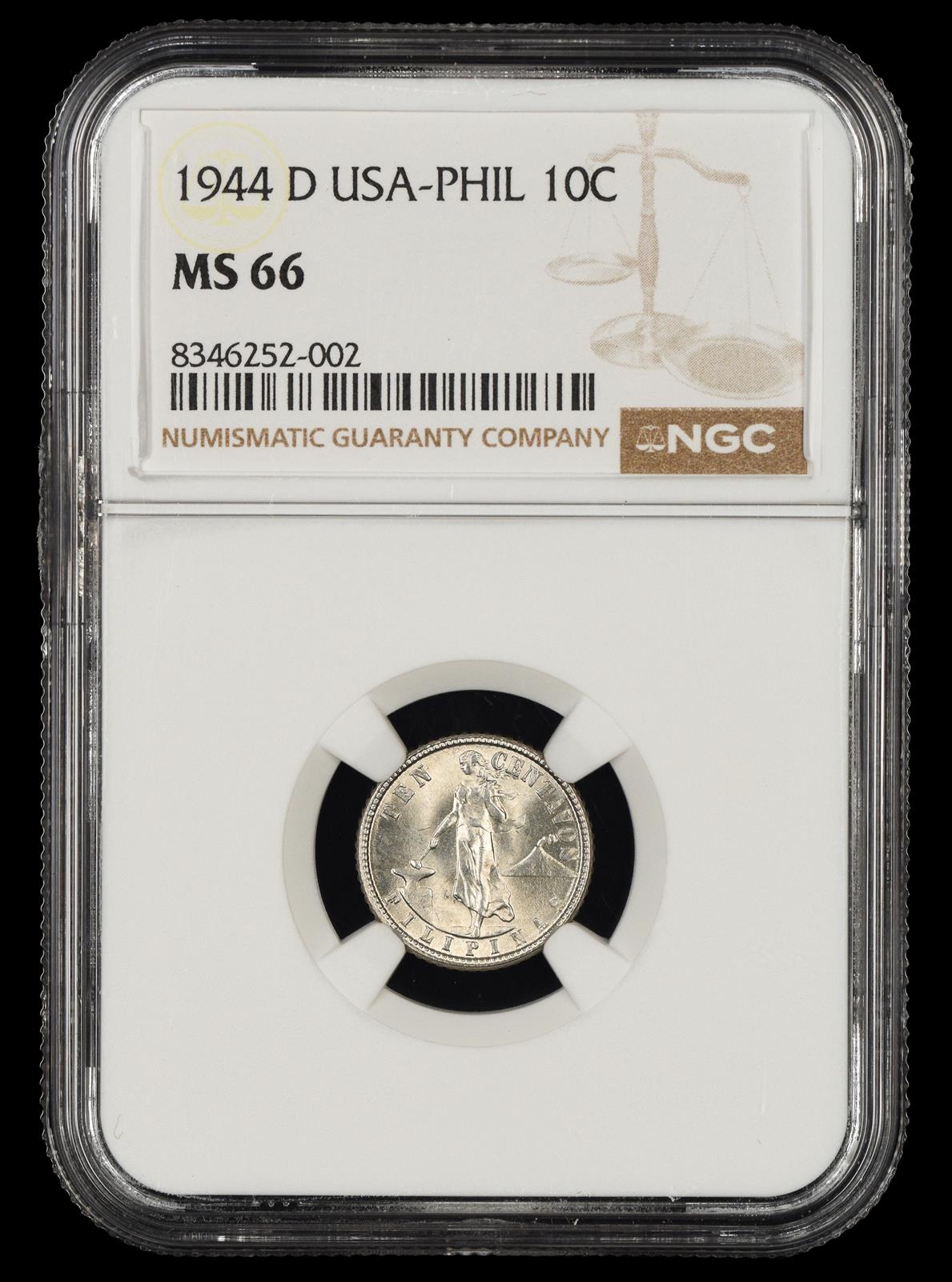 1944 D Philippines 10 Centavos NGC MS66