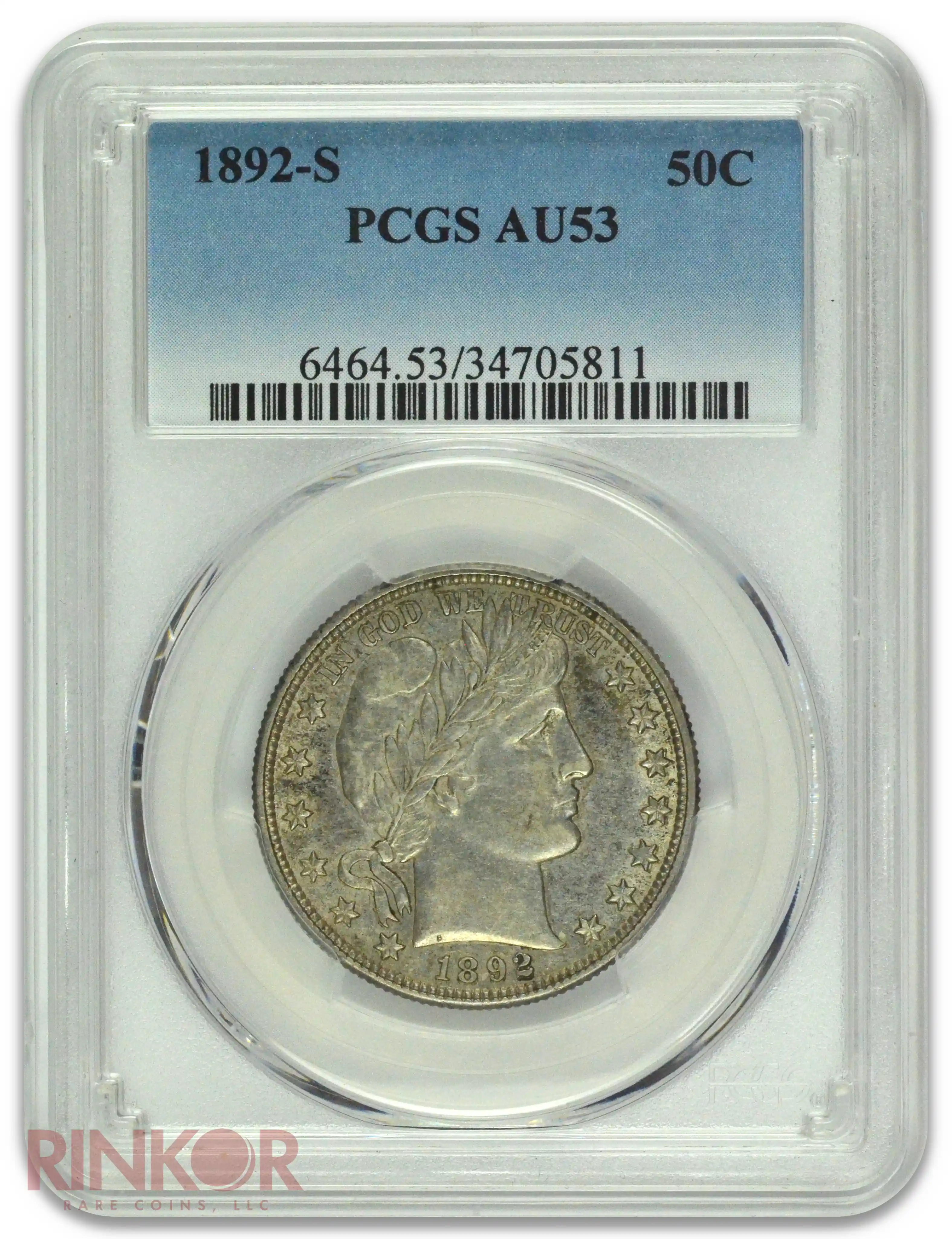 1892-S Barber Half Dollar PCGS AU-53