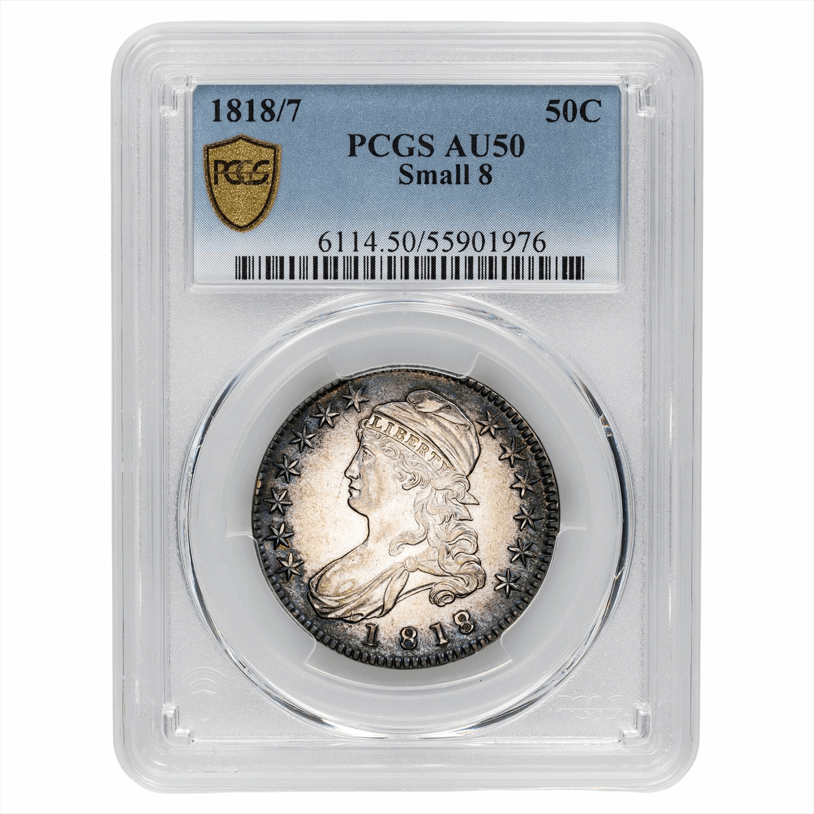 1818/7 Small 8 Capped Bust Half Dollar 50C PCGS AU 50