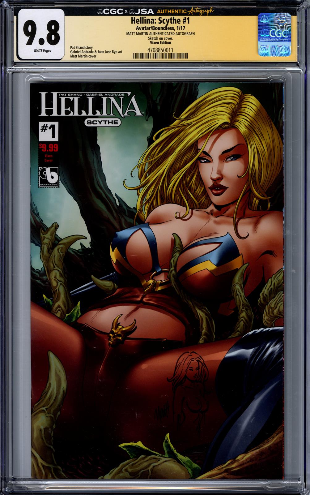 Hellina: Scythe #1 CGCxJSA 9.8 (Avatar. 2017) Signed by Matt Martin 