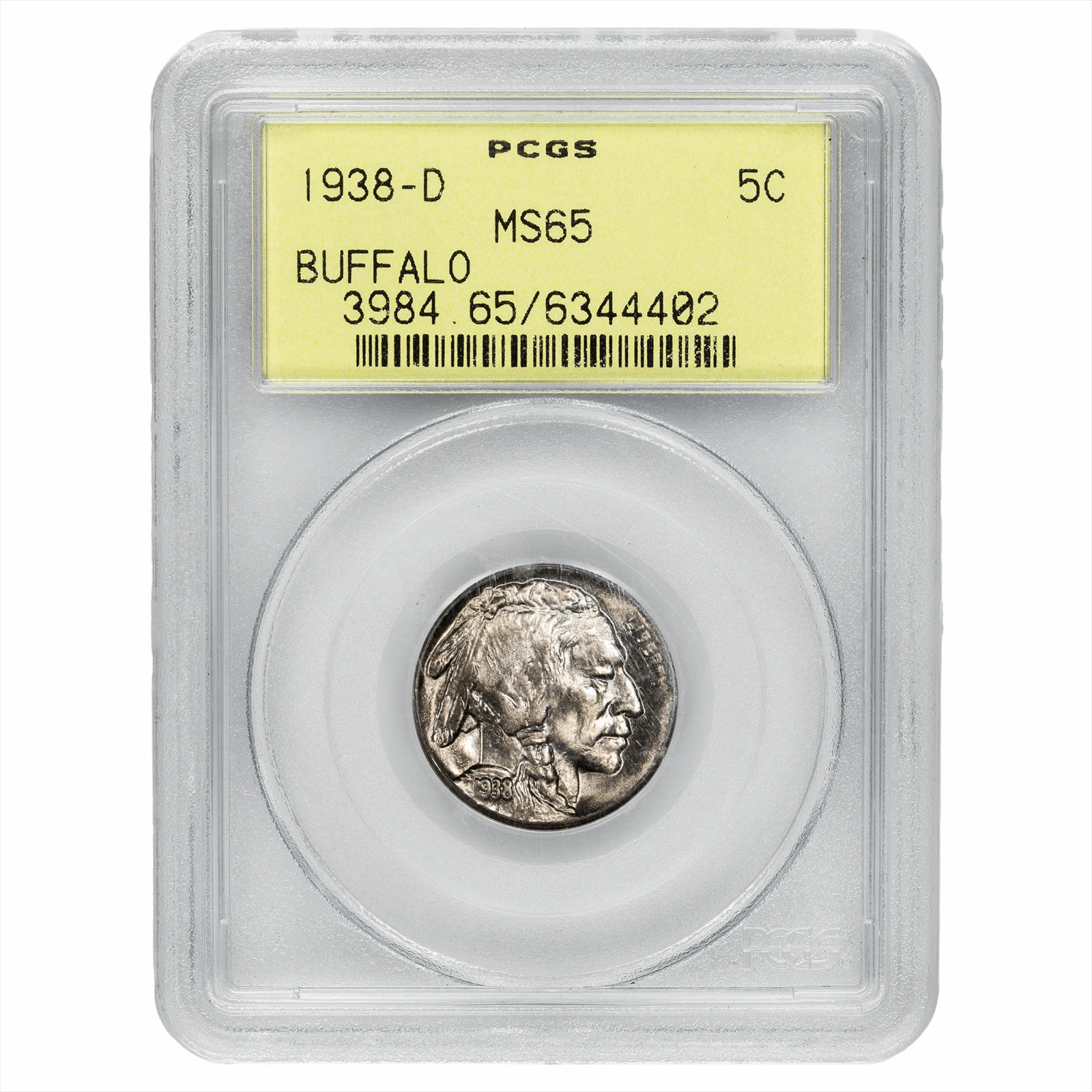1938-D Buffalo Nickel 5C in OGH PCGS MS 65