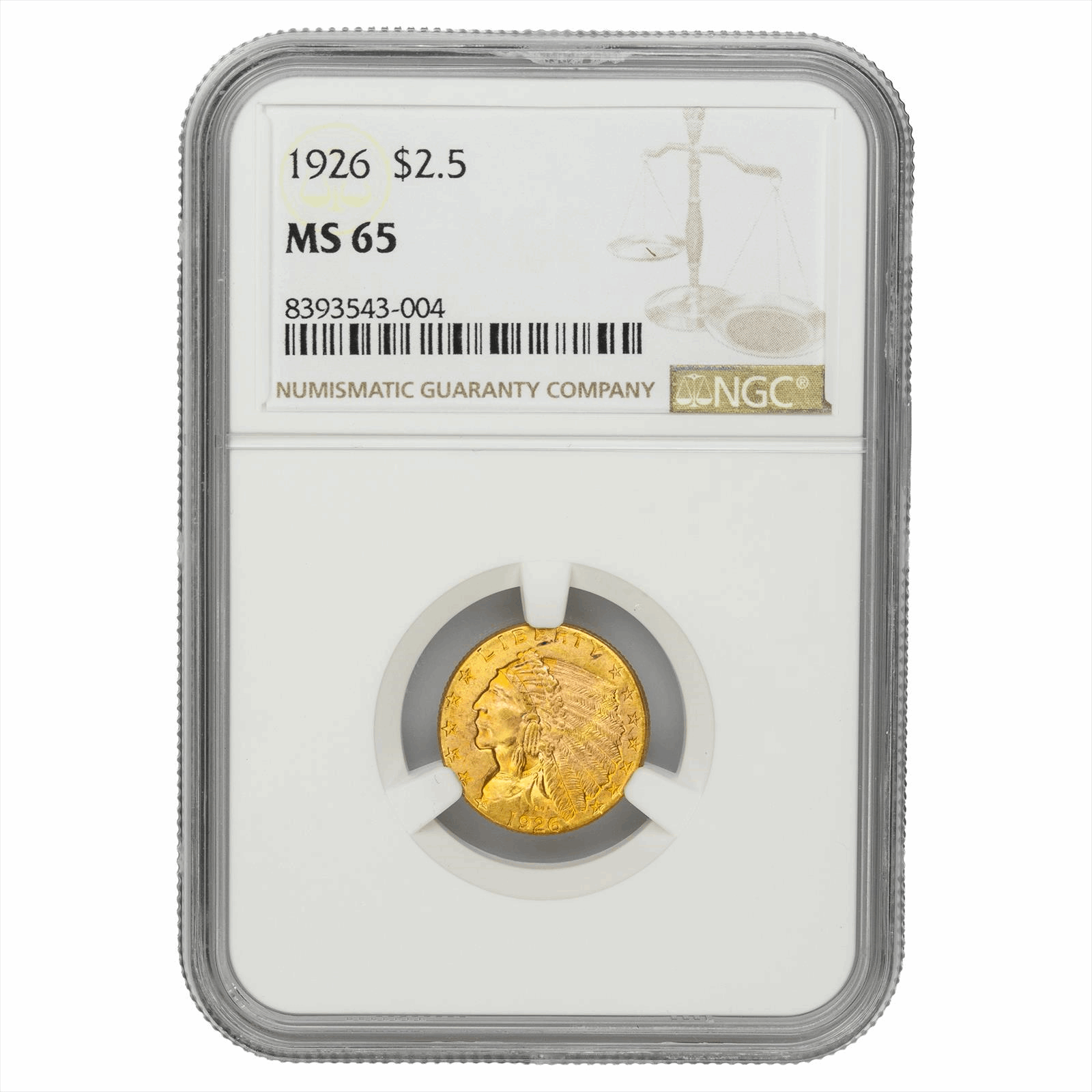1926 Indian Head Quarter Eagle $2.5 NGC MS 65
