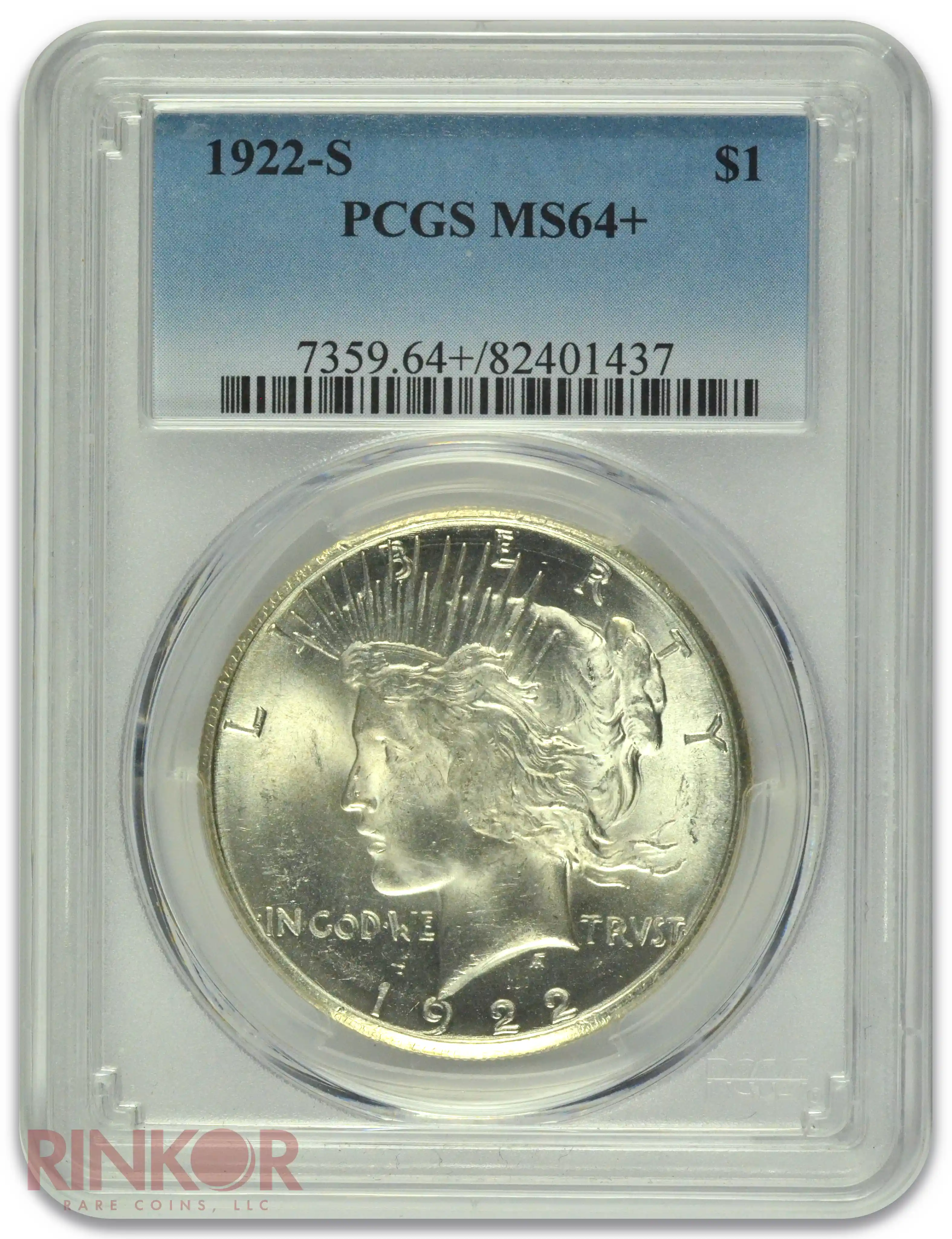 1922-S $1 Peace Dollar PCGS MS 64+