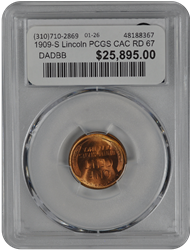 1909-S Lincoln PCGS CAC RD 67 