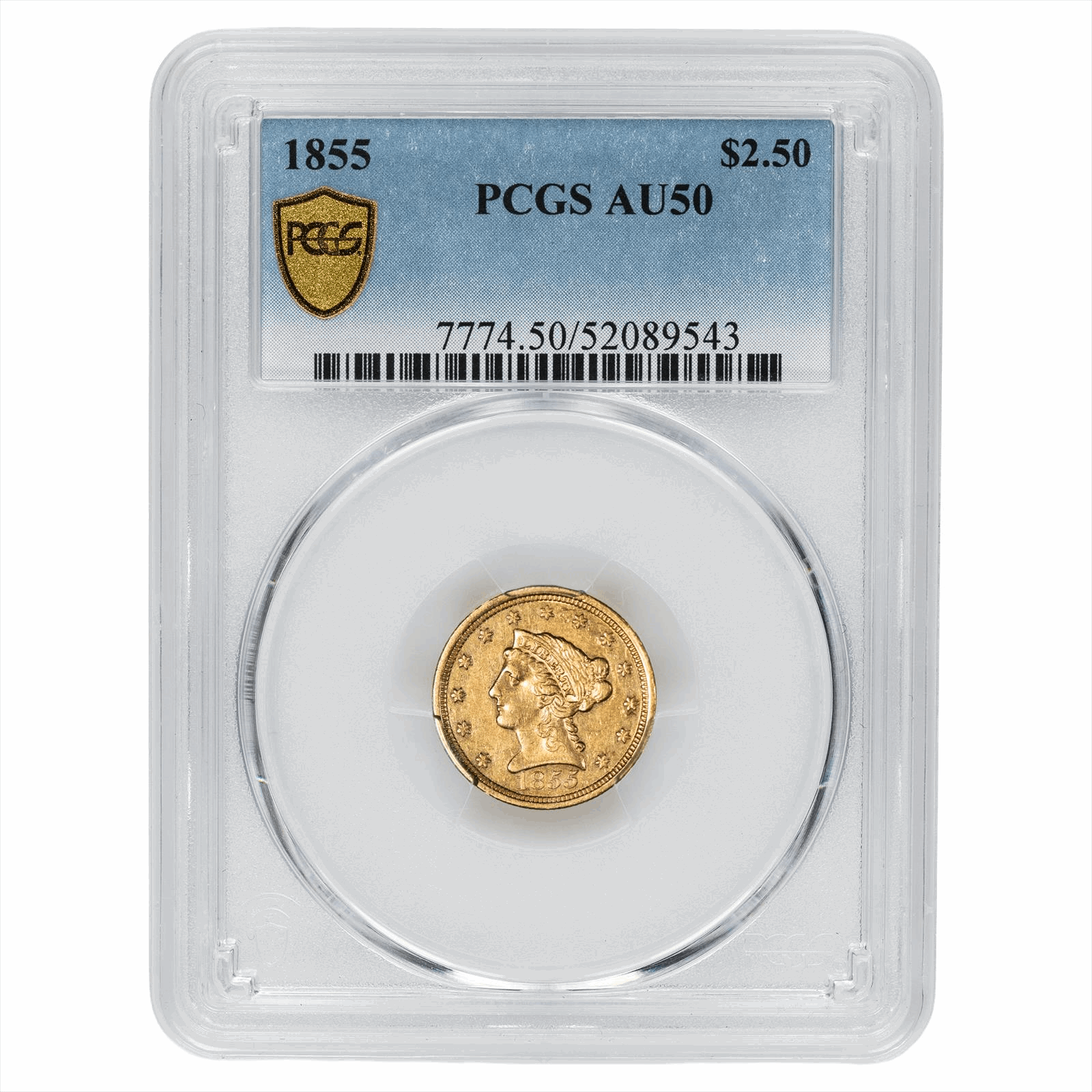 1855 Liberty Head Quarter Eagle $2.50 PCGS AU 50