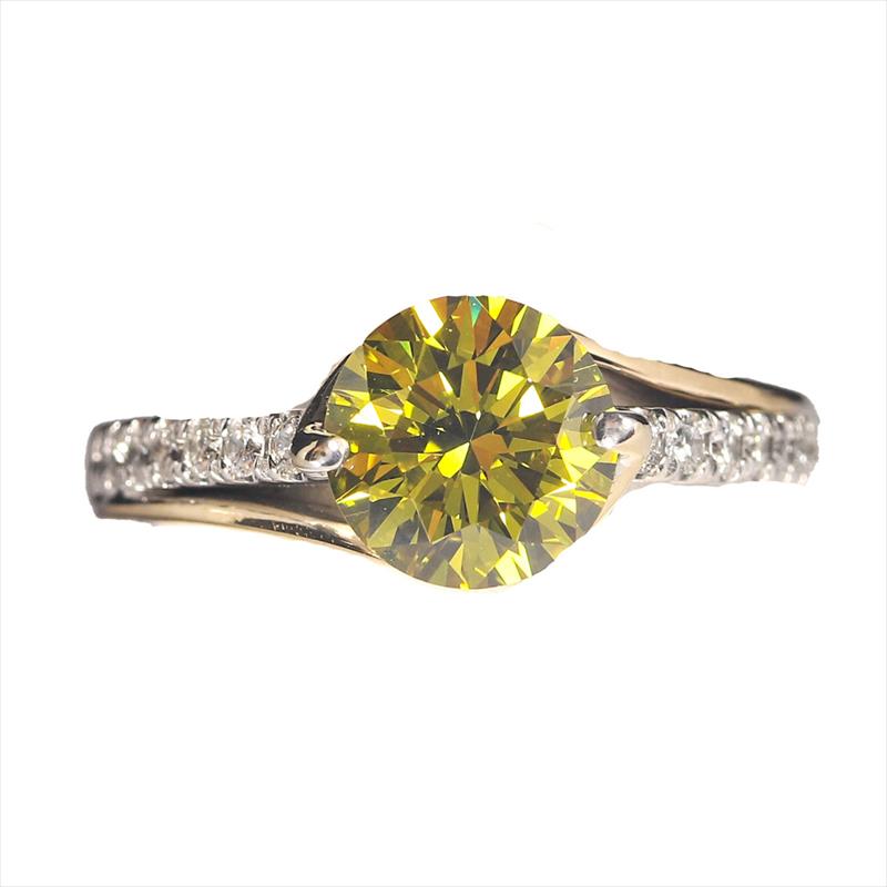 14k Two-Tone GIA 1.83ct Fancy Deep Yellow, Even VS1 (Treated) Approx: .22ctw GH-SI Size 6 