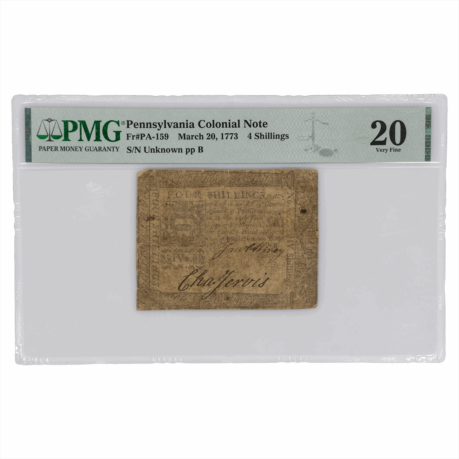 March 20, 1773 Pennsylvania Colonial 4 Shillings FR#PA-159 PMG VF 20