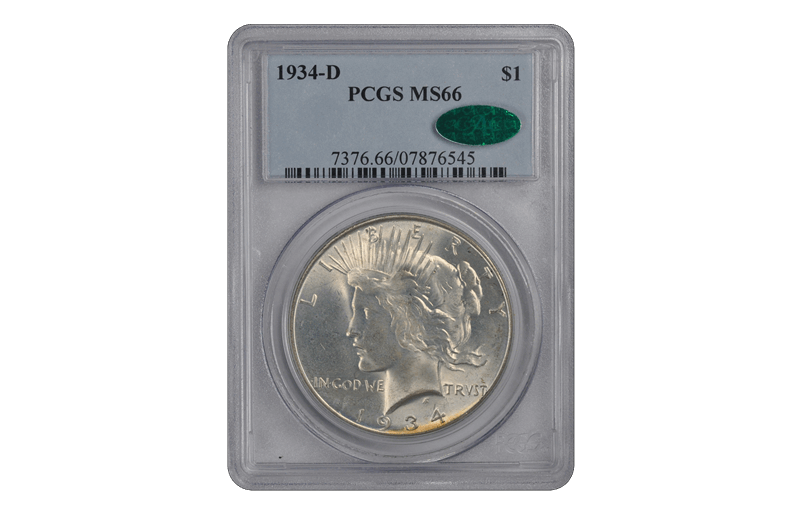 1934-D $1 Peace Dollar PCGS  (CAC) #3611-1 MS66