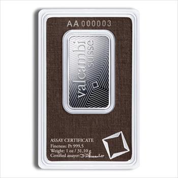 1 oz Platinum Bar - Valcambi (Carded)  other side