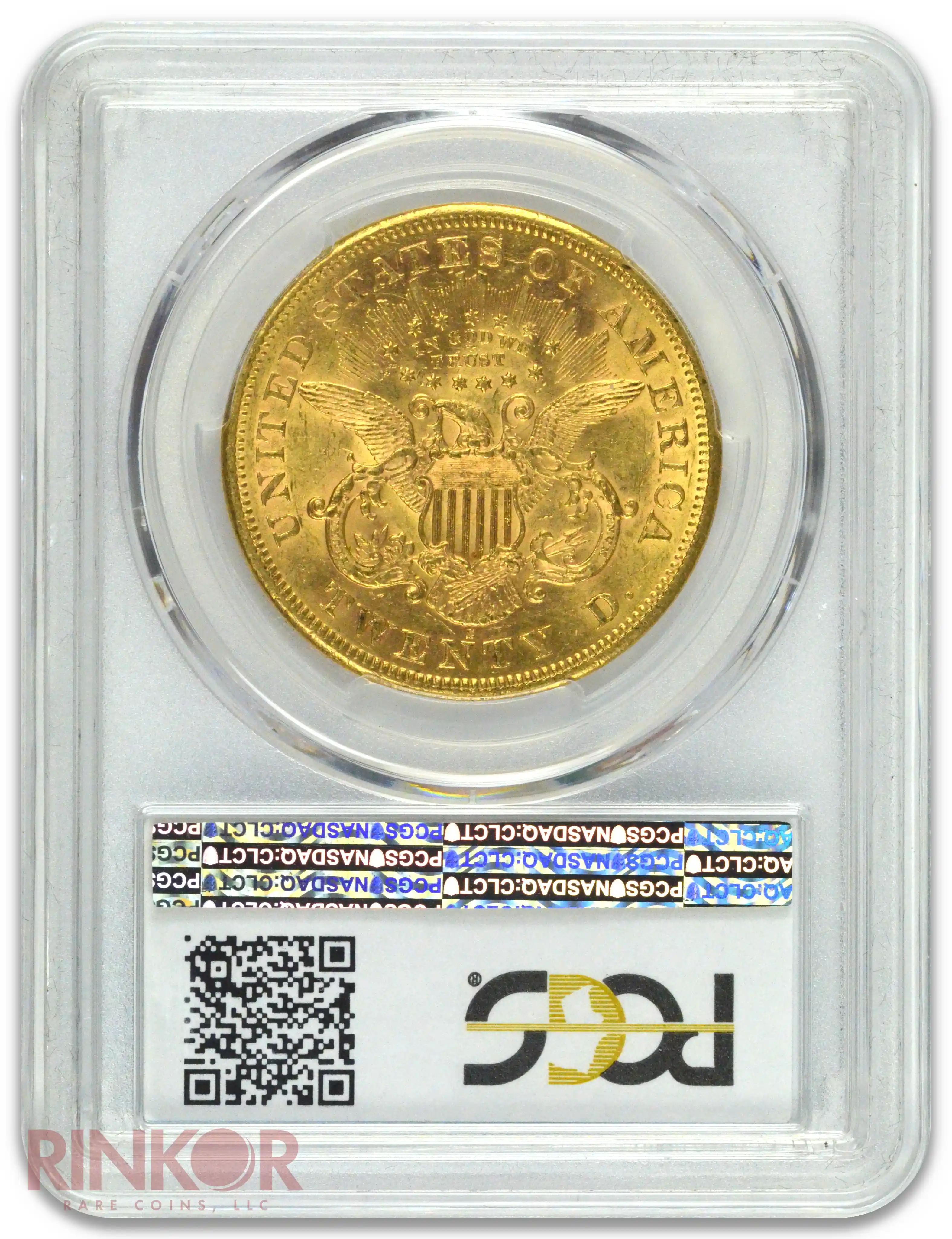 1870-S $20 Liberty Repunched Date PCGS AU-58 CAC