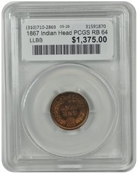 1867 Indian Head PCGS RB 64