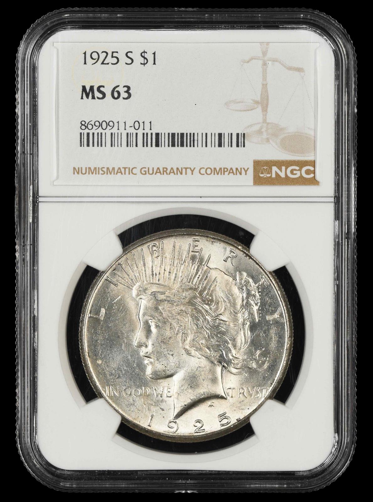 1925 S $1 NGC  MS63