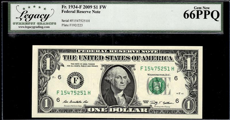Fr. 1934-F 2009 $1 FW Federal Reserve Not Gem New 66PPQ 