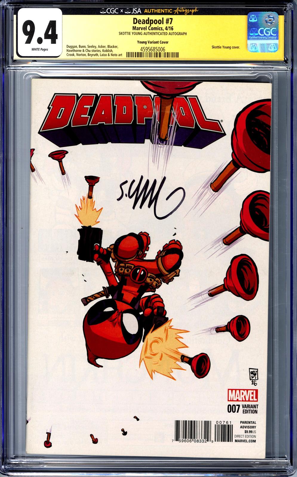 Deadpool #7 Marvel Comics 4/16 Signed by Skottie Young CGC x JSA 9.4