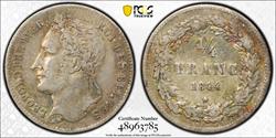 1844 Belgium 1/4 Franc PCGS AU50 