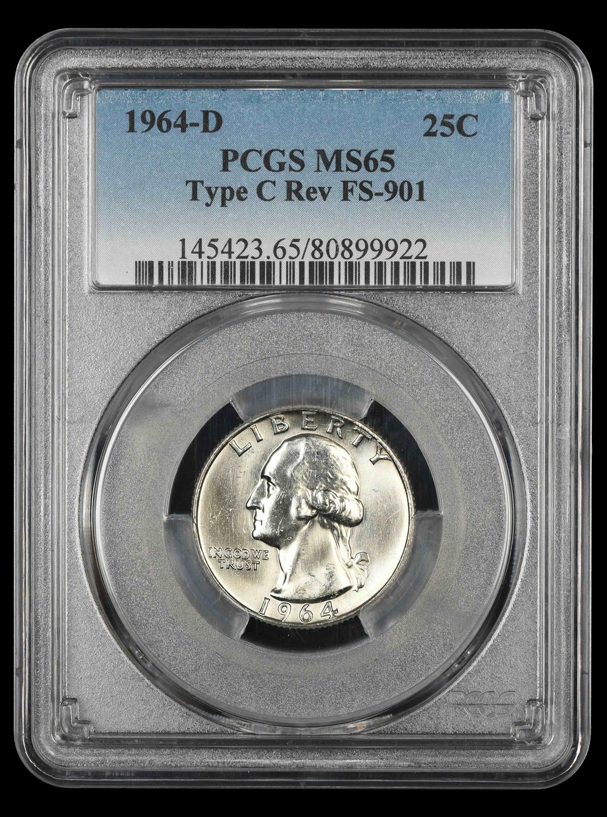 1964 D Washington Quarter Type C Reverse FS-901 PCGS  MS65