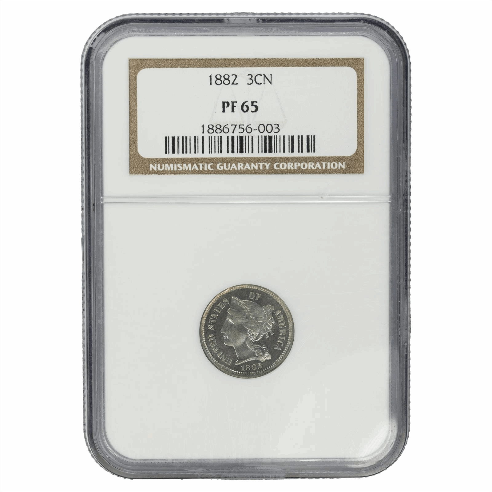 1882 3CN Nickel NGC PF 65