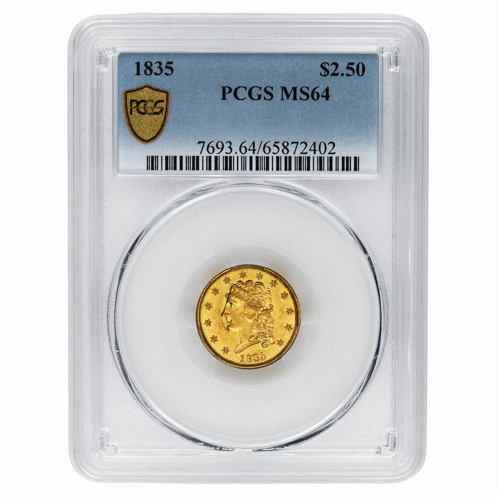 1835 Classic Head Quarter Eagle Gold $2.5 PCGS MS 64 
