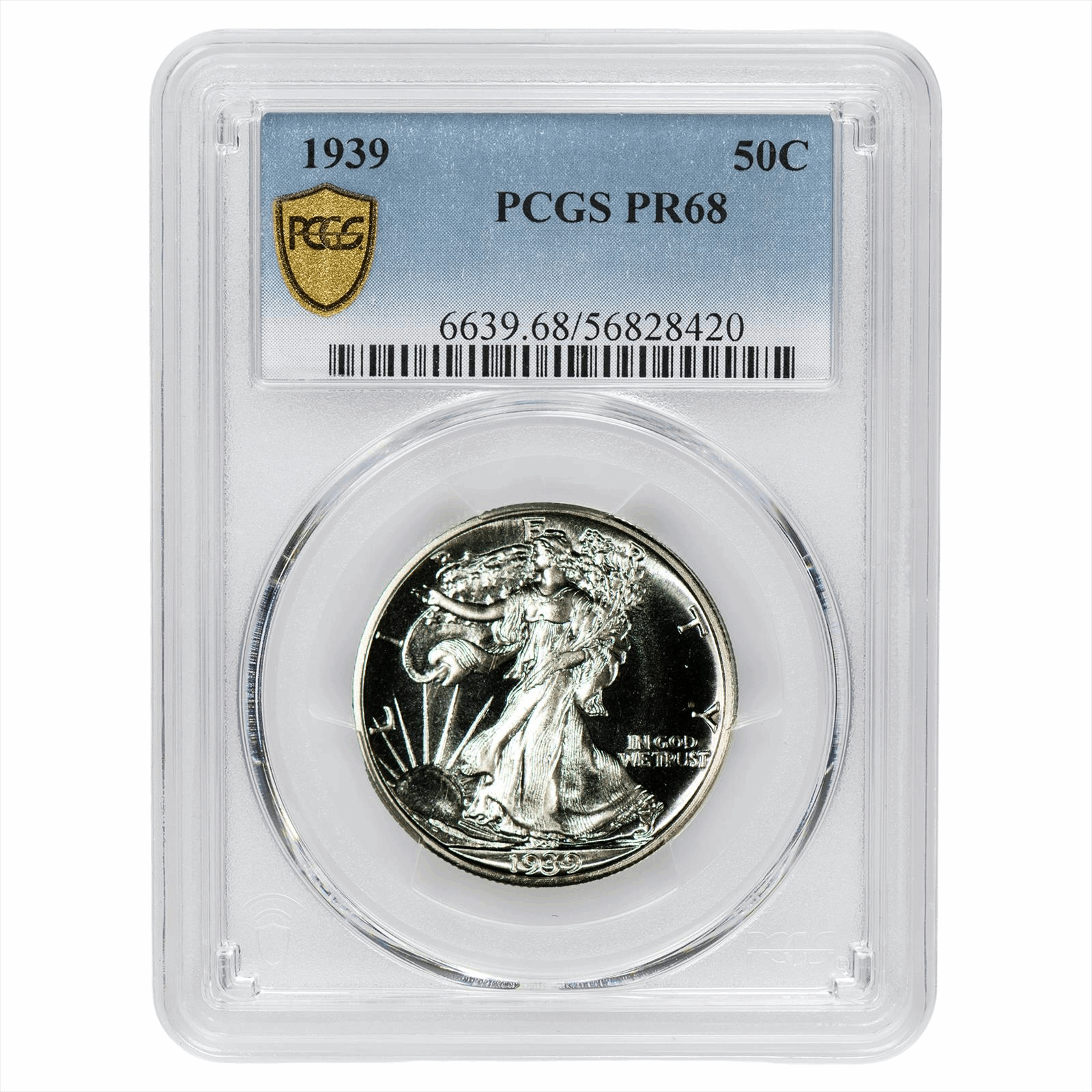 1939 Walking Liberty Half Dollar 50c, PCGS PR 68 - Stunning Specimen