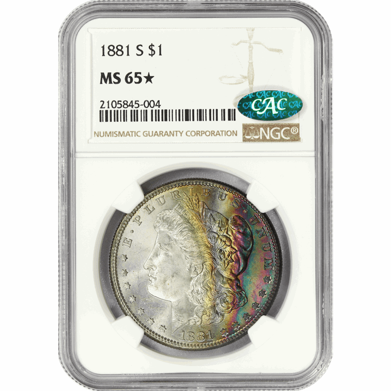 1881-S $1 Morgan Silver Dollar NGC MS65* STAR CAC - Beautiful RAINBOW Toning