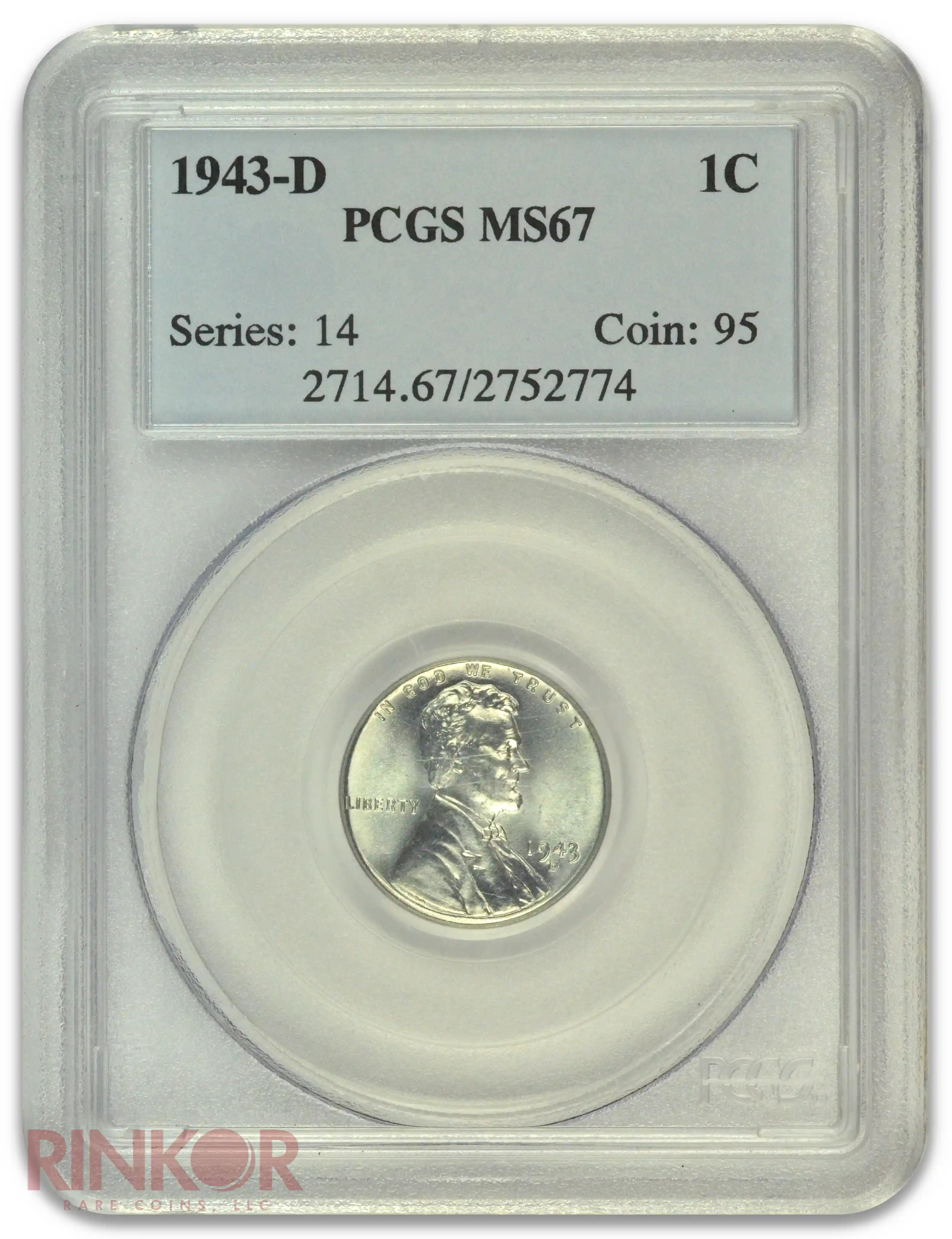1943-D 1C Lincoln Wheat Cent PCGS MS 67