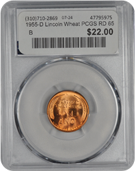 1955-D Lincoln Wheat PCGS RD 65