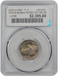 1914-D Buffalo PCGS CAC MS 65