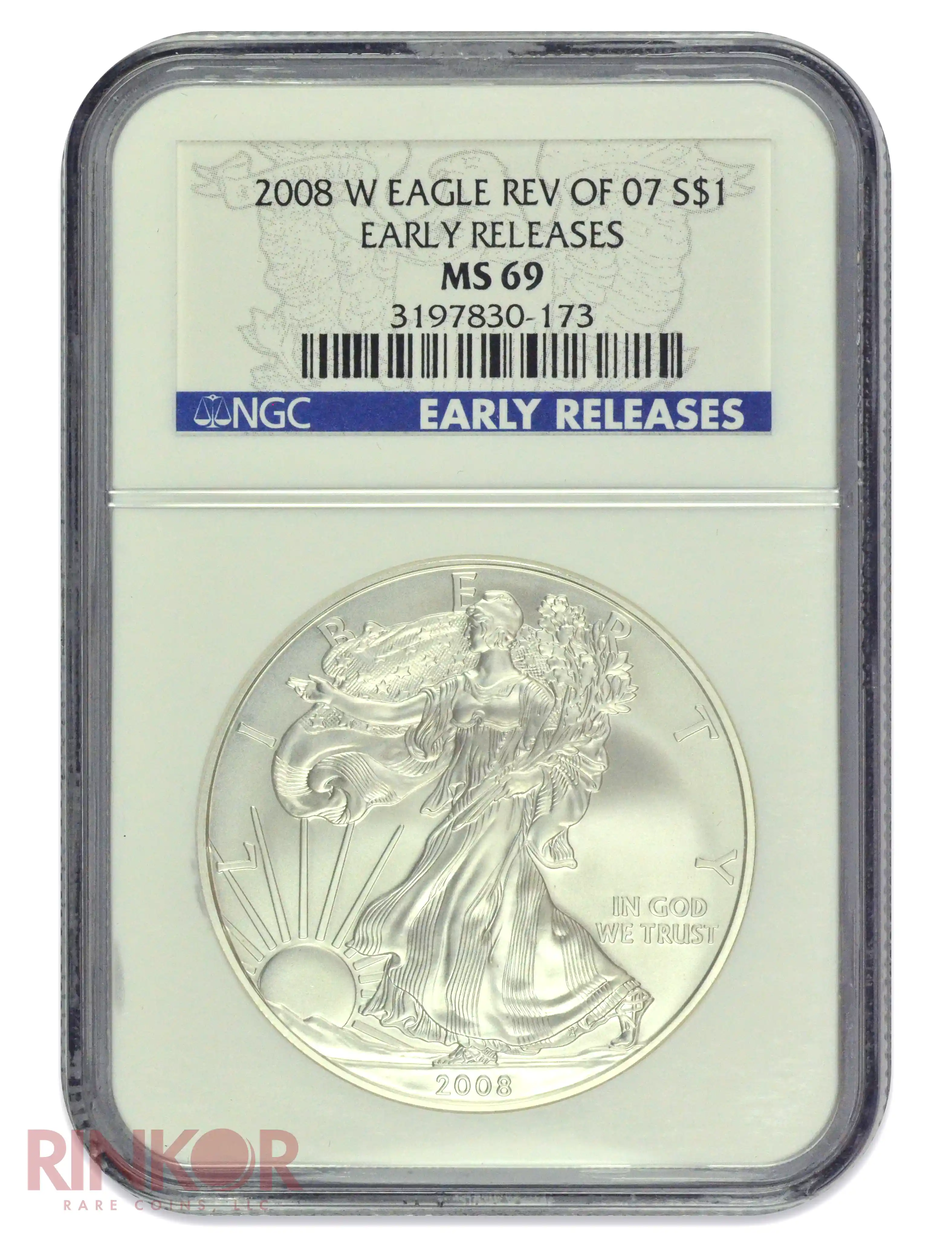 2008-W Burnished Silver Eagle Reverse of 2007 $1 NGC MS 69