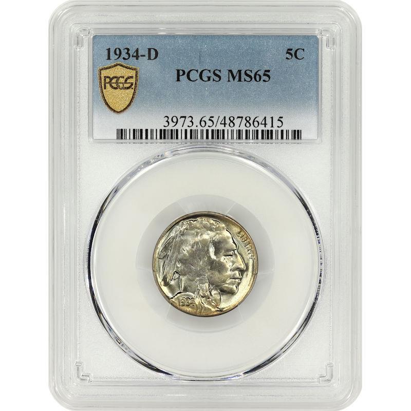 1934-D Buffalo Nickel 5C PCGS MS65 Gold Shield Certified