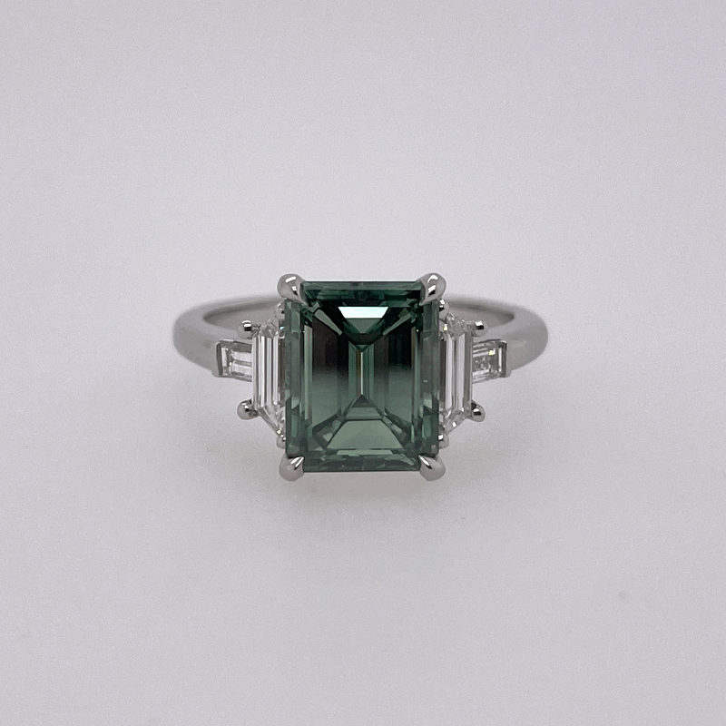 2.5ct Greenish Treated Emerald Diamond with Side Stones 