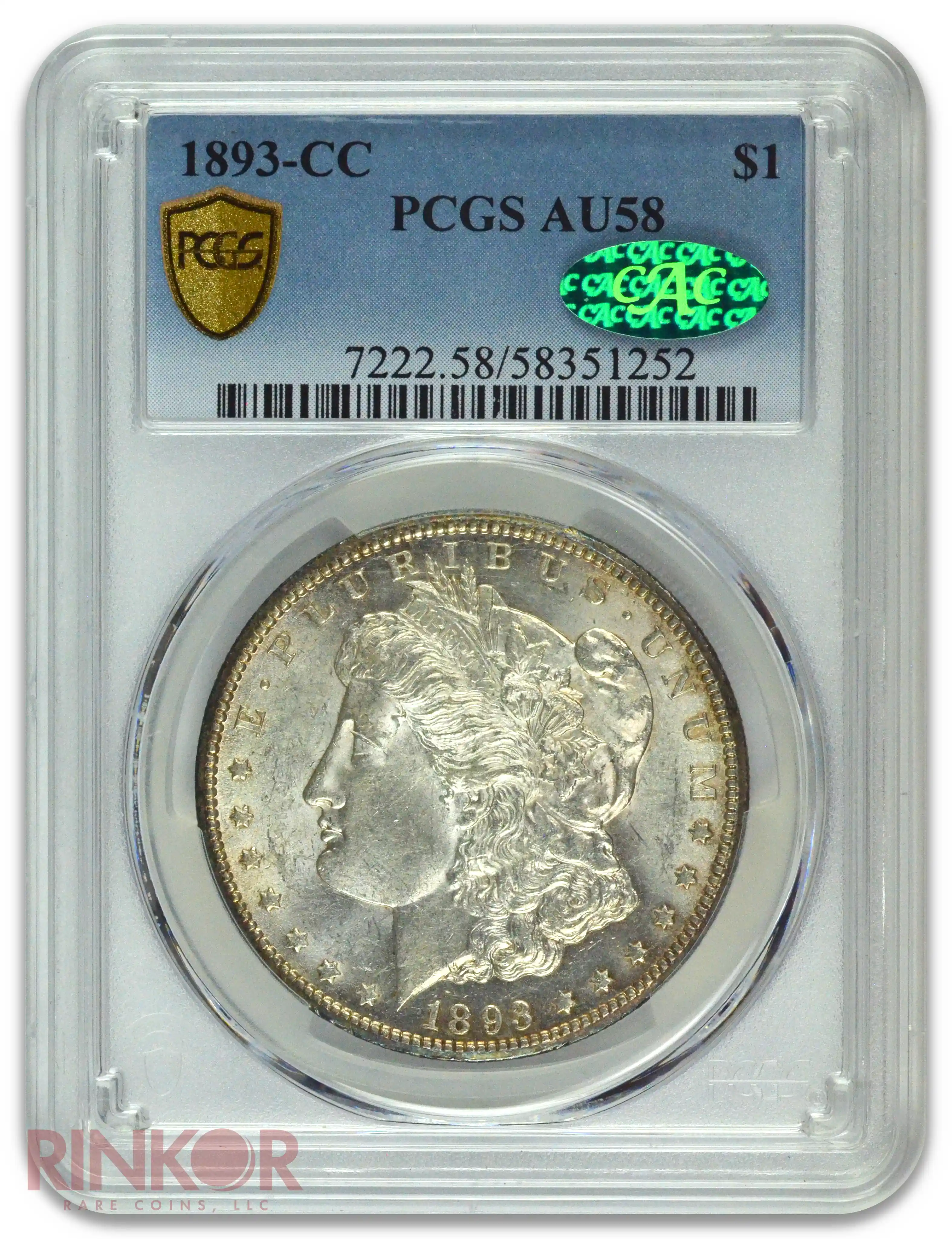 1893-CC $1 Morgan Dollar PCGS AU-58 CAC