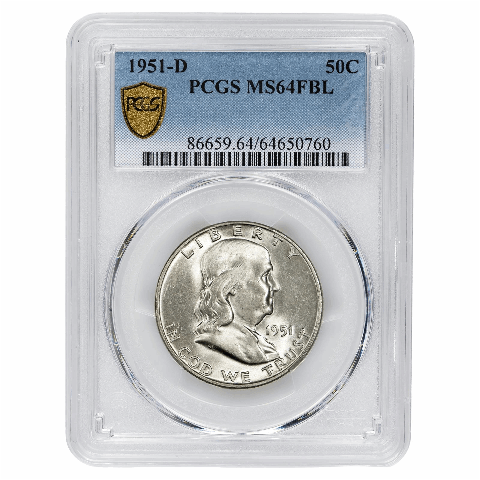 1951-D Franklin Half Dollar 50C PCGS MS 64 FBL