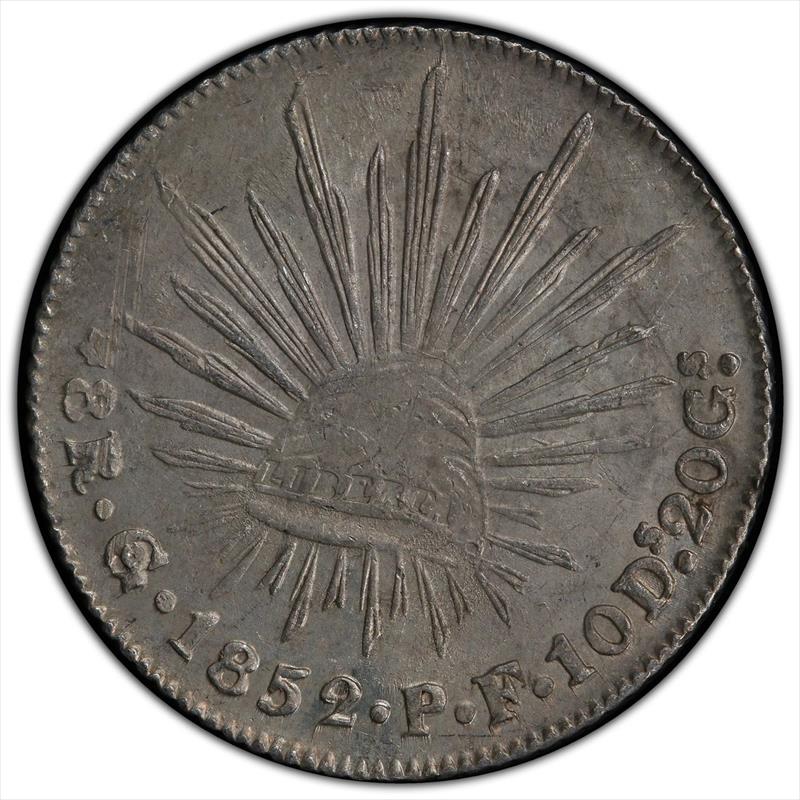 1852-Go Mexico 8R PCGS AU58 